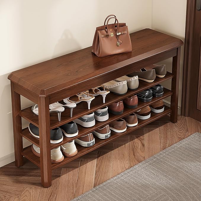 Shoe Rack for Front Door Entrance, Solid Wood Shoe Bench for Closet, Holds Up to 550lbs, Shoe Rack Bench for Entryway, Mudroom, Hallway
