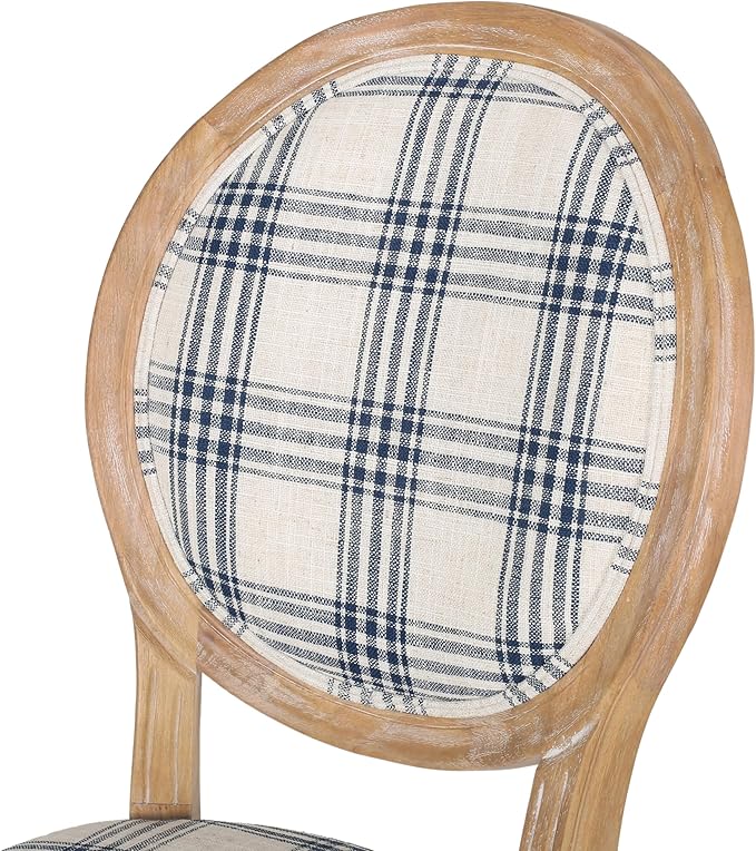 Christopher Knight Home Phinnaeus Dining Chair Set, Set of 2, Fabric, Dark Blue Plaid + Natural
