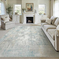 8x10 Washable Area Rug Blue Cream Modern Neutral Abstract Living Room Bedroom Indoor Floor Carpet Low Pile Soft Non-Slip Lightweight Vacuumable Large Throw Rug for Nursery Dining Room