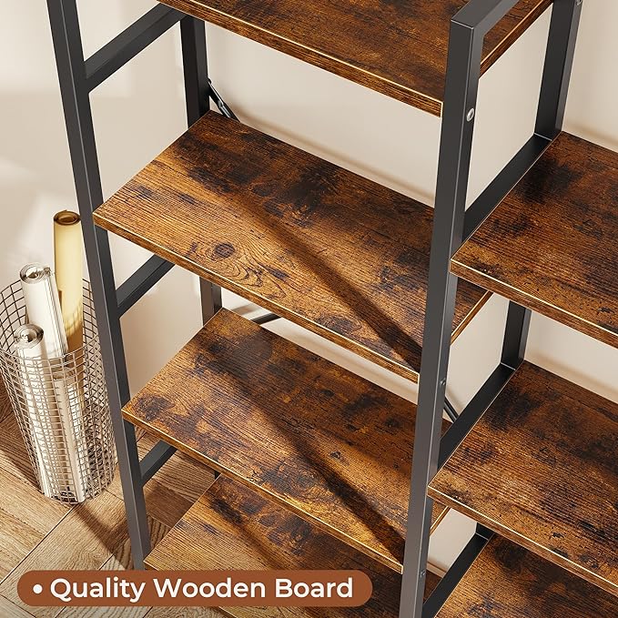 SUPERJARE Triple 4 Tier Bookshelf, Bookcase with 11 Open Display Shelves, Wide Book Shelf Book Case for Home & Office, Rustic Brown