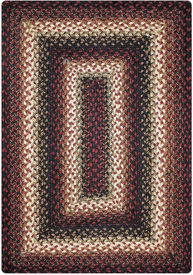 Homespice Prescott Jute Braided Rugs 6x9' - Country Style Red and Black Rugs for Living Room for Primitive Decor