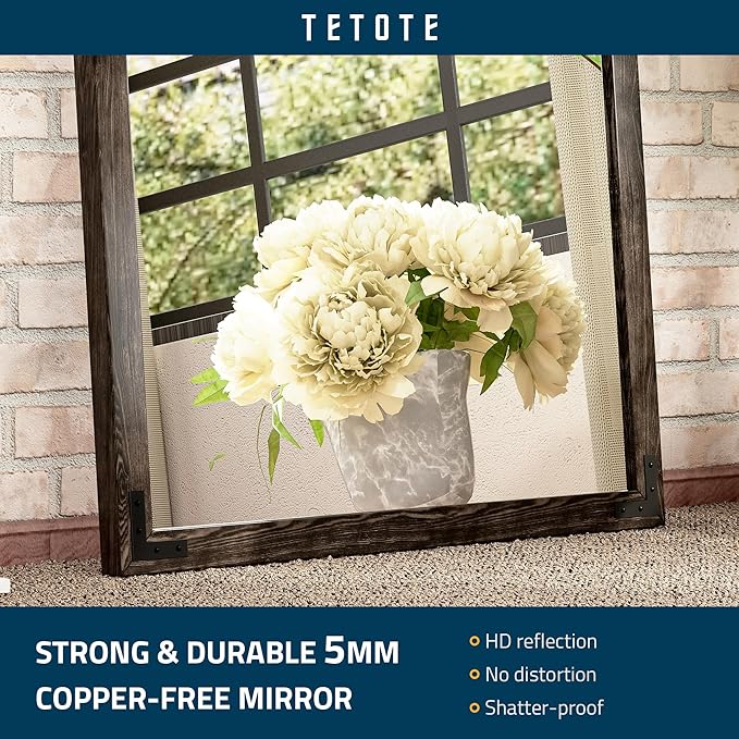 TETOTE 22 x 30 Black Wooden Mirror for Bathroom Wall/Bedroom/Living Room/Entryway Farmhouse Rustic Bathroom Vanity Mirror for Wall Waterproof (Horizontal/Vertical Mounted)