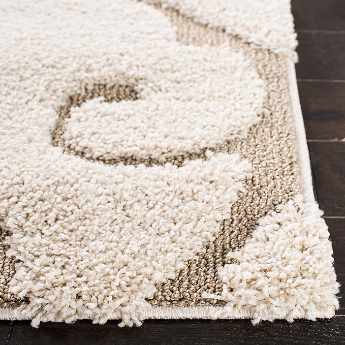 SAFAVIEH Area Rug 8x10 - Florida Shag Collection - Large - Cream & Beige, Scroll Design, Non-Shedding & Easy Cleaning, Plush Thick Pile, Ideal for Living Room, Bedroom, Dining Space (SG455-1113)