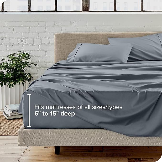 Bare Home Queen Sheet Set - 1800 Ultra-Soft Microfiber Queen Bed Sheets - Double Brushed - Deep Pockets - Easy Fit - 4 Piece Set - Bed Sheets (Queen, Steel Blue)