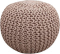 FRELISH DECOR Round Pouf Ottoman Hand Knitted 100% Cotton Pouf Foot Stool - Knitted Bean Bag - Floor Chair for Living Room Bedroom - Foot Rest for Couch (20 Diameter x 14 Height) - Taupe
