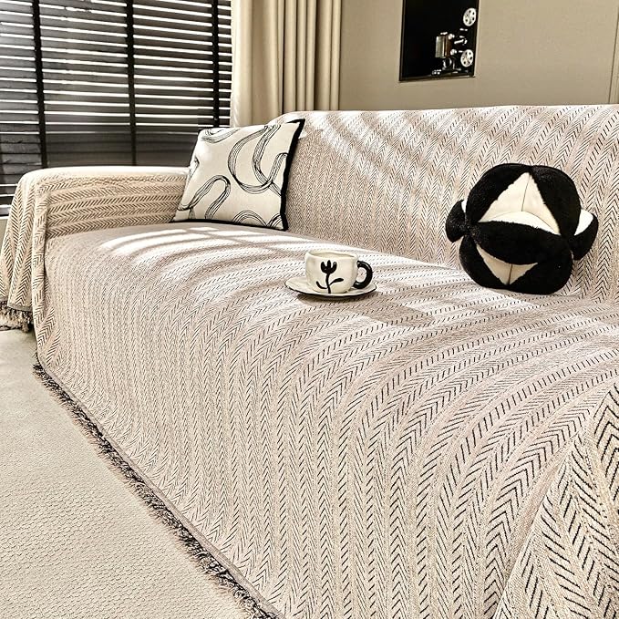 Nobildonna Sofa Cover Washable Soft Thicken Chenille Couch Cover with Tassel,Waterproof Sofa Slipcover for 2-3 Cushion Couch,Sectional Sofa,L-Shaped Furniture Protector Pet-Friendly,Brown 91"x118"