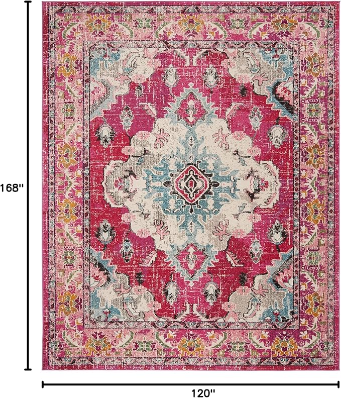 SAFAVIEH Monaco Collection Area Rug - 10' x 14', Pink & Multi, Boho Chic Medallion Distressed Design, Non-Shedding & Easy Care, Ideal for High Traffic Areas in Living Room, Bedroom (MNC243D)