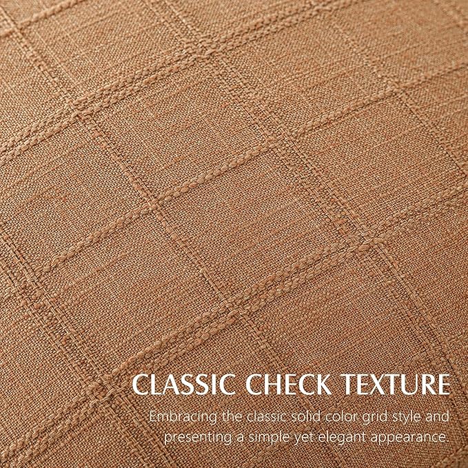 Foindtower Set of 2 Decorative Linen Check Throw Pillow Covers Neutral Farmhouse Vintage Cushion Covers Modern Boho Home Decor for Sofa Chair Couch Bedroom Living Room Outdoor,18×18 Inch,Brick