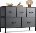 WLIVE Dresser for Bedroom with 5 Drawers, Long Storage Tower Organizer Unit, Fabric Dresser, Storage Drawer Unit with Fabric Bins for Closet, Hallway, Dark Grey, Size L