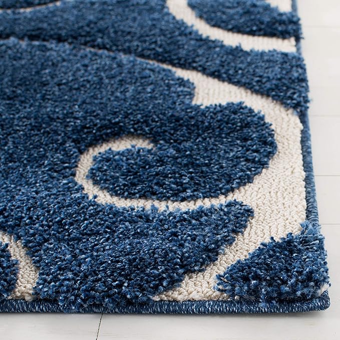 SAFAVIEH Florida Shag Collection Area Rug - 6' x 9', Dark Blue & Cream, Scroll Design, Non-Shedding & Easy Care, 1.2-inch Thick Ideal for High Traffic Areas in Living Room, Bedroom (SG455-6511)