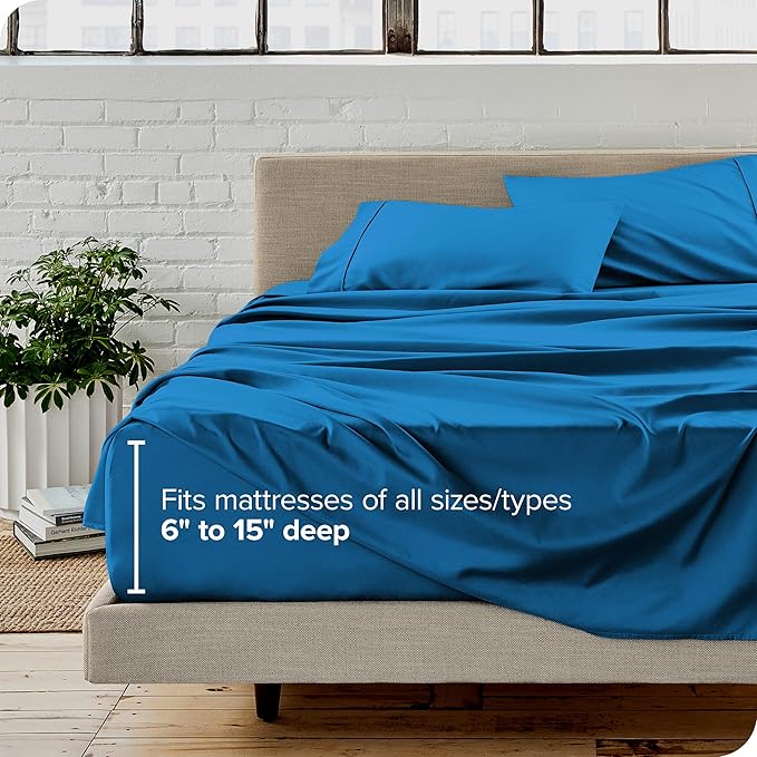 Bare Home Full Sheet Set - Luxury 1800 Ultra-Soft Microfiber Full Bed Sheets - Double Brushed - Deep Pockets - Easy Fit - 4 Piece Set - Bedding Sheets & Pillowcases (Full, Medium Blue)
