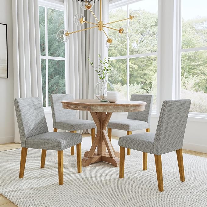HomePop Home Decor |Classic Upholstered Parsons Dining Chairs |Decorative Home Furniture, Mini Gray Grid Pattern (Single Pack)