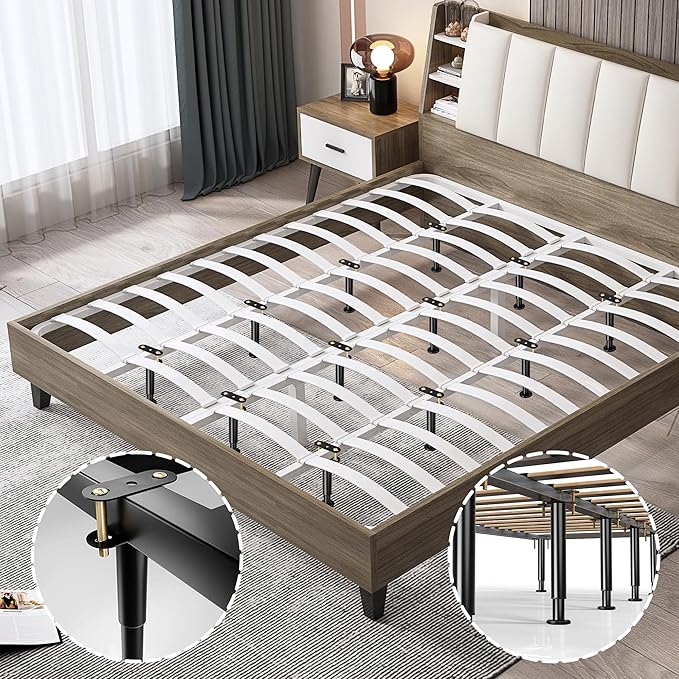 Adjustable Bed Frame Center Support Legs, Heavy Duty Cold Rolled Steel Bed Slat Support Legs with Wider Base, Bed Frame Leg Replacement, Furniture Support Reinforcement Kit (Height 5in to 7.8in) 2PCS