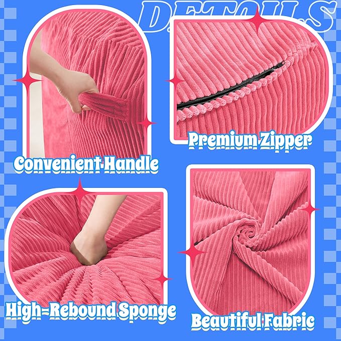 HABUTWAY 5FT Bean Bag Chair,Giant Bean Bag Chairs for Adults,Big Bean Bags with Memory Foam Filled, Large Beanbag Chairs with Soft Corduroy Cover-Pink