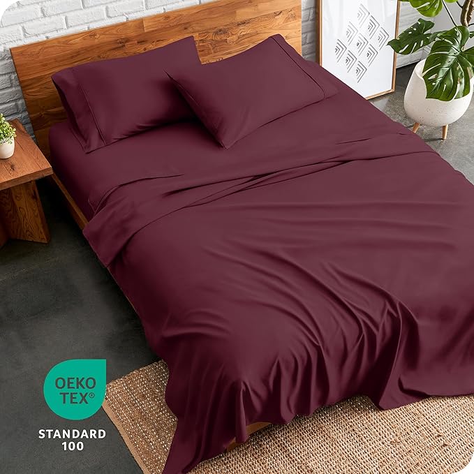 Bare Home Ultra-Soft Split Head Flex King Sheet Set - Luxury 1800 - Hydro-Brushed - Deep Pockets - Easy Fit - 4 Piece Set - Bedding Sheets & Pillowcases (Split Head Flex King, Burgundy)