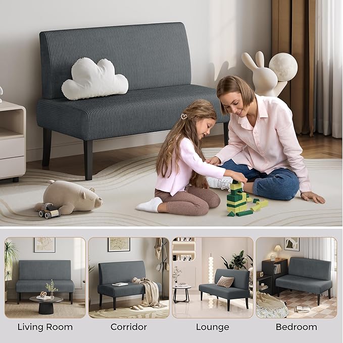 Yaheetech Small Mini Sofa Couch Armless Loveseat Futon for Bedroom, Corduroy Fabric & Easy Assembly, for Small Spaces Living Room,Dorm,Office,Apartment, Dark Grey