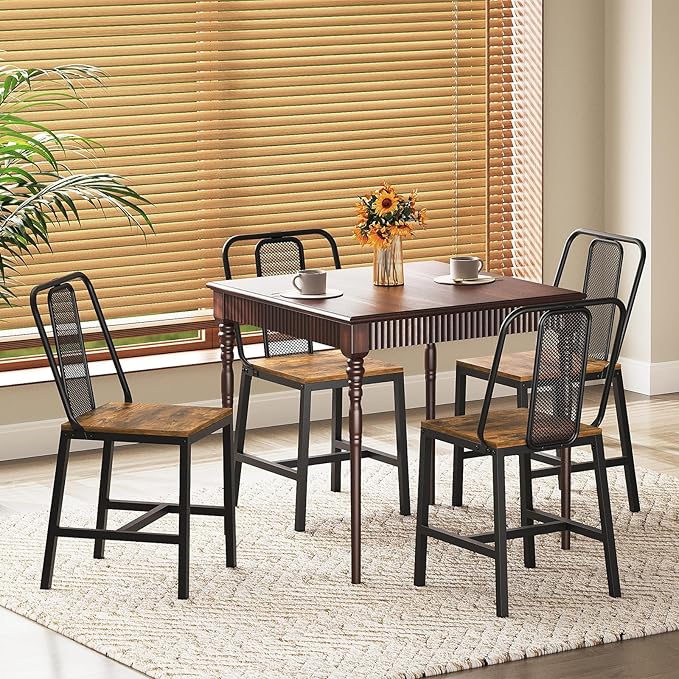 Dining Chairs Set of 2, Wooden Kitchen Chairs, Farmhouse Dining Chairs with Back Support, for Living Room, Kitchen, Rustic Brown and Black CY01L2BRN1
