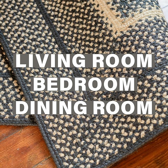Homespice Manchester Black Oval Braided Rug, Jute, 6x9' - Perfect Country Primitive Decor for Bedroom, Living Room, Everywhere