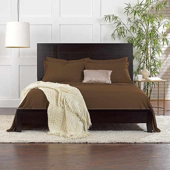 Full Sheets by Pure Bamboo, Genuine 100% Organic Viscose Derived from Bamboo Bed Sheet Set, Luxuriously Soft & Cooling, Double Stitching, Lifetime Quality Promise (Full, Coconut Husk)