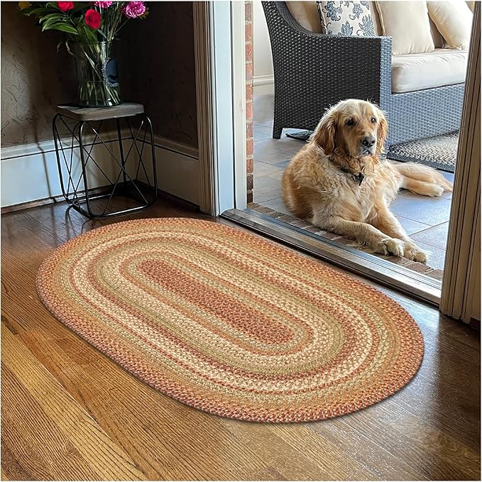 Homespice 2x3' Brown Oval Braided Rug. Harvest Brown Jute Oval Rug. Uses- Entryway, Kitchen Rugs, Bathroom Rugs. Reversible, Rustic, Country, Primitive, Farmhouse Decor Rug