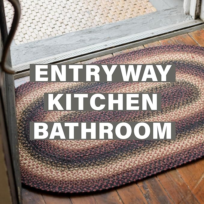 Prescott Jute Braided Oval Rugs 27x45 – Country Primitive Rugs for Kitchen, Entryway and Bathroom