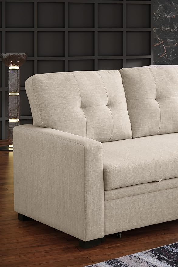 Devion Furniture Meridian 4-in-1 Convertible L Shaped Couch with Pull Out Bed and Storage, Sectional Sleeper Sofa with Reversible Chaise for Living Room, Apartment, Bedroom, Office