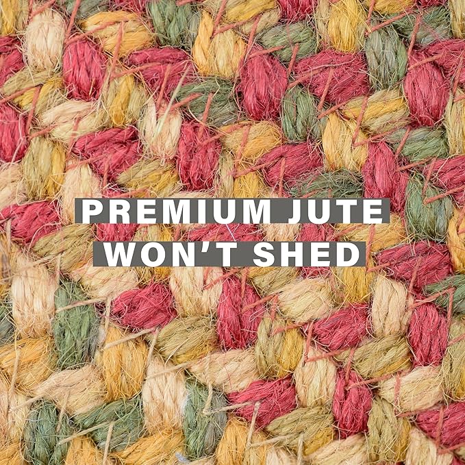 Homespice Cider Barn Cranberry Red Oval Braided Rugs, Jute, 8x10' - Perfect Country Rustic Decor for Bedroom, Living Room, Everywhere