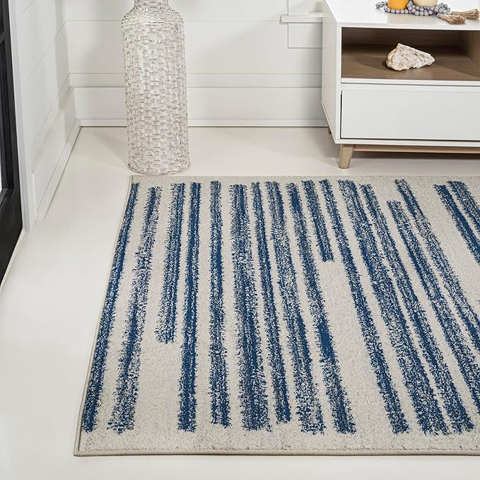 JONATHAN Y Khalil Modern Berber Stripe Cream/Navy Indoor Area Rug, 5x8, Contemporary, Bohemian, Easy-Cleaning for Living Room, Bedroom, Kitchen, Pet Friendly, Non-Shedding (MOH207E-5)