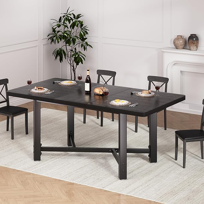 Dining Table for 4-6,62“Extendable Round Kitchen Dining Room Table, Space Saving Rectangle Large Expandable Wood Dinner Furniture for Small Space（47-62In*28In*30In） (Grey)