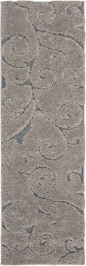 SAFAVIEH Florida Shag Collection Runner Rug - 2'3" x 15', Grey & Light Blue, Scroll Design, Non-Shedding & Easy Care, 1.2-inch Thick Ideal for High Traffic Areas in Living Room, Bedroom (SG455-1160)