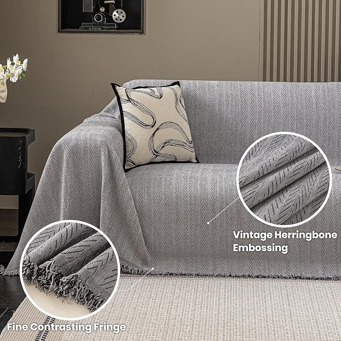 Nobildonna Sofa Chair Cover Waterproof Soft Thicken Chenille Cushion Couch Cover with Tassels,Washable Sofa Slipcovers for Armchair Recliner Sectional Furniture Protector, Gray 71"x71"
