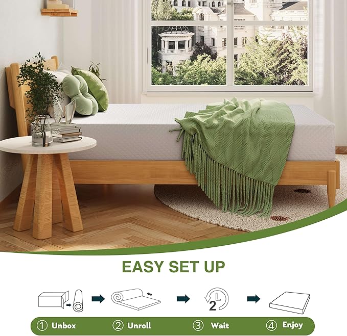 5 Inch Full Size Mattress for Kids, Memory Foam Mattress with Cooling Green Tea Gel, Relieve Pressure with Medium Firm Support, CertiPUR-US Certified, 75''L x 54''W, White