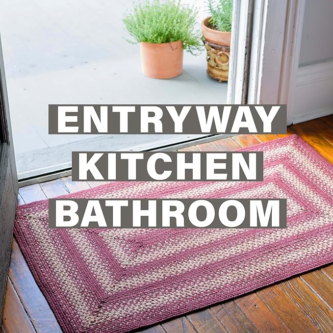 Autumn Maple Burgundy and Tan Small Braided Rug, Jute, 27"x45" Rectangle - Rustic Primitive Decor for Entryway, Bathroom, Everywhere