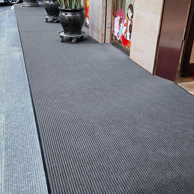 TANYOYO 4' X 6' Commercial Grade Door Floor Mat Brush Step Entrance Mat Vinyl Backed Utility Doormat Heavy Duty Floor Rugs Commercial Outdoor Carpet Indoor Entrance Mat,Grey
