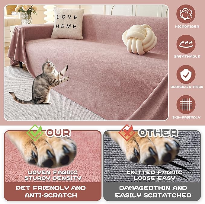 MYSKY HOME Pink Sofa Cover Couch Covers for Sofa, Pet Couch Cover, Reclining Loveseat Covers for 2 Cushion Couch, Thick Durable Non Slip Couch Covers for Furniture Washable, 71"x118"