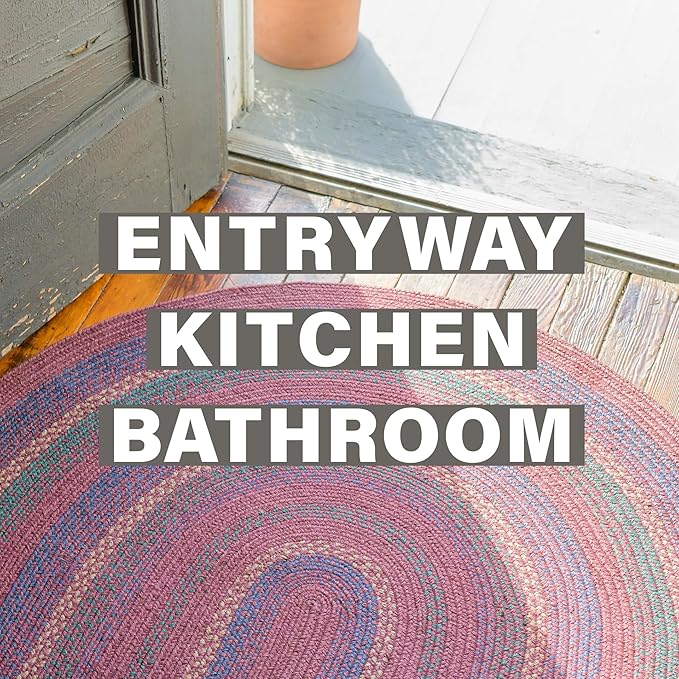Jamestown Burgundy Small Braided Rug, Jute, 27"x45" Rectangle - Rustic Primitive Decor for Entryway, Bathroom, Everywhere