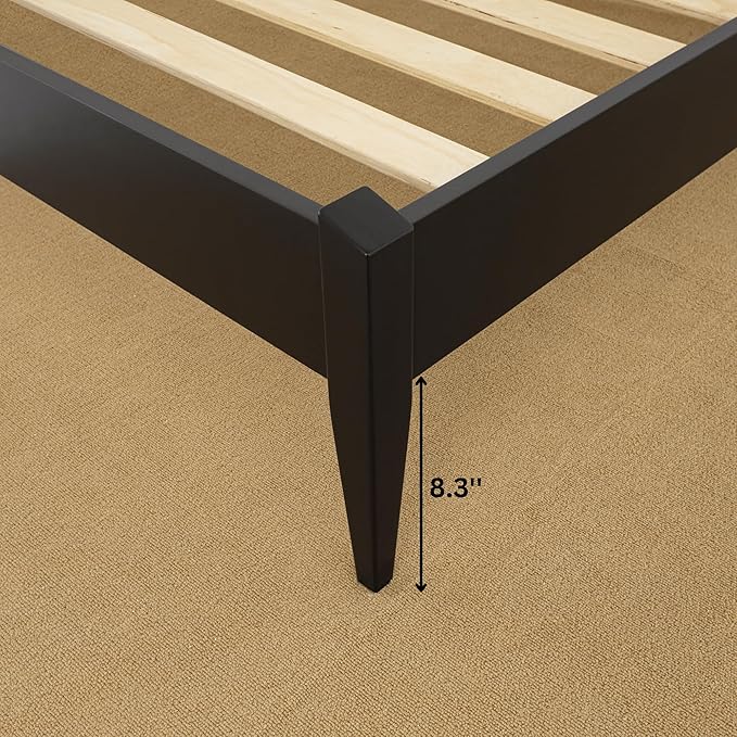 Bme Dinkee Queen Platform Bed Frame Wood 15 Inch - Solid Wood Bed Frame - Modern & Minimalist Style - 12 Strong Wood Slat Support - Easy Assembly - No Box Spring Needed - Black