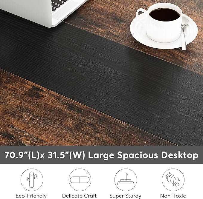 Tribesigns Modern Computer Desk, 70.8 x 31.5 inch Large Office Desk Computer Table Study Writing Desk Workstation for Home Office, Rustic/Black