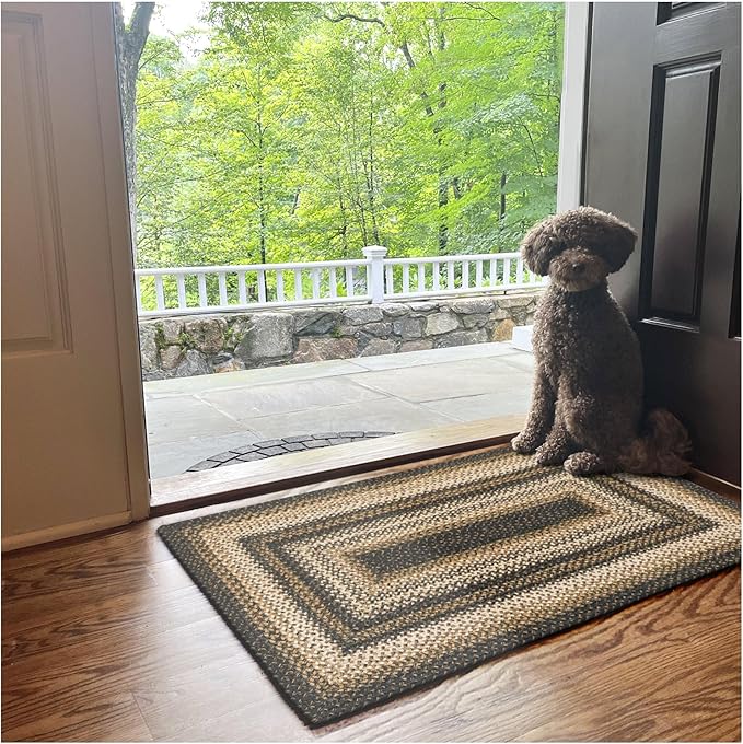 Kilimanjaro Black and Tan Small Braided Rugs, 2x3' Rectangle - Handmade with Jute, Warm Primitive Decor, Perfect for Bathrooms and Entryways - Durable and Easy to Clean