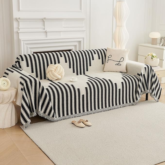 HAOMAIJIA Boho Sofa Covers Couch Covers for 3 Cushion Couch Sofa Pet Friendly Soft Thick Non Slip Couch Cover for Dogs Washable Sectional Couch Covers L Shape Furniture Protector (Black, 91"x134")