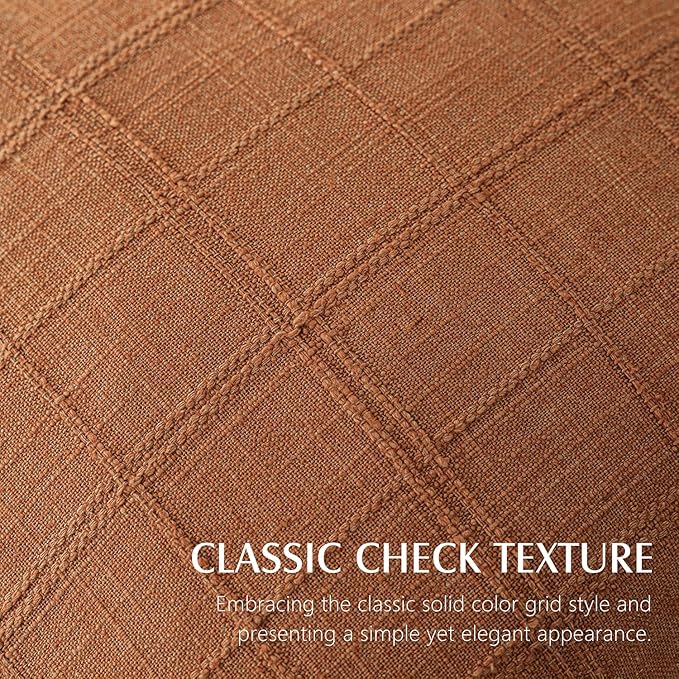 Foindtower Set of 2 Decorative Linen Check Throw Pillow Covers Neutral Farmhouse Vintage Cushion Covers Modern Boho Home Decor for Sofa Chair Couch Bedroom Living Room Outdoor,18×18 Inch,Orange