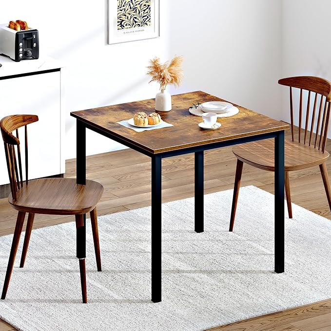 Need Small Square Dining Table- 31-1/2'' Sturdy and Heavy Duty Writing Desk for Small Spaces and Writing Table Desk Breakroom Table, Rustic Brown