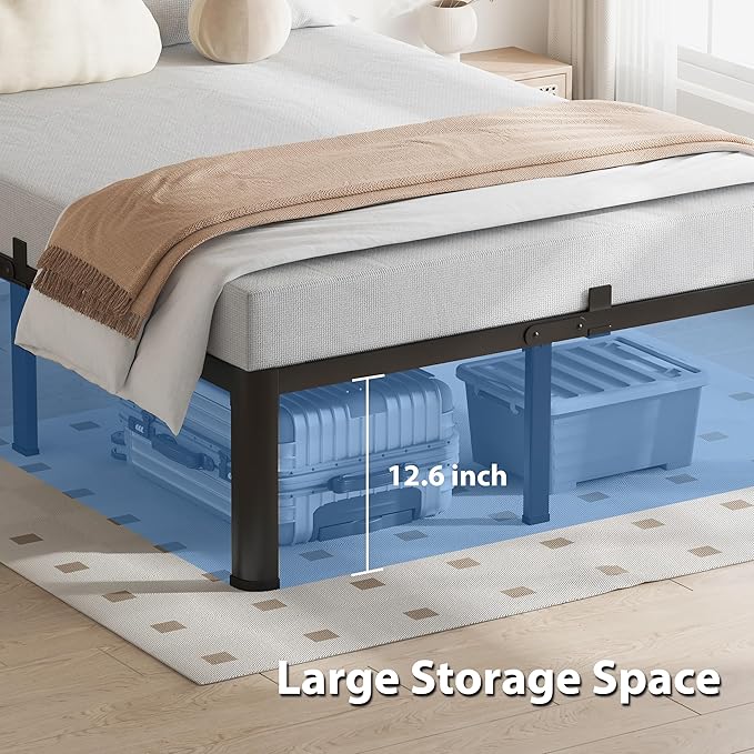 14 Inch California King Bed Frame, 3500Lbs Heavy Duty Metal Platform with Round Corner Legs Mattress Slide Stopper, Steel Slat Support No Box Spring Needed, Noise Free, Non-Slip, Easy Assembly