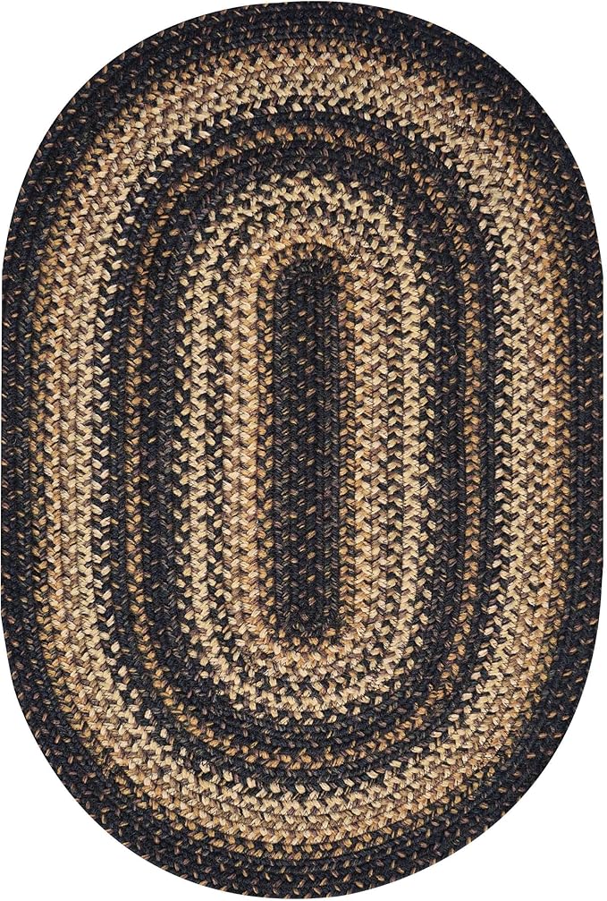 Homespice Kilimanjaro Jute Black 8x10' Braided Oval Area Rugs for Living Room, Bedroom Rug and Dining Room. Pet Friendly. Decor Styles- Farmhouse Rugs, Rustic, Vintage, Primitive, Country, Boho Rug