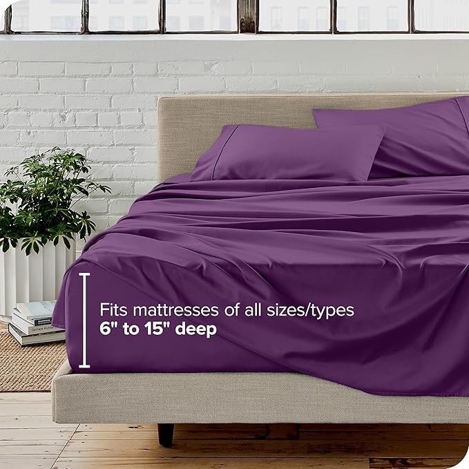 Bare Home Full Sheet Set - Luxury 1800 Ultra-Soft Microfiber Full Bed Sheets - Double Brushed - Deep Pockets - Easy Fit - 4 Piece Set - Bedding Sheets & Pillowcases (Full, Plum)
