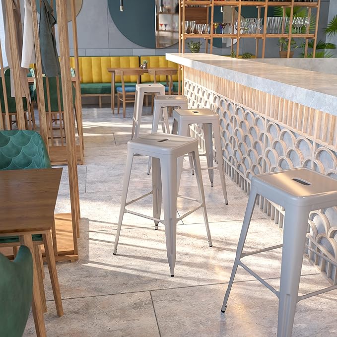 Flash Furniture Commercial Grade 30" High Backless Silver Metal Indoor-Outdoor BarStool with Square Seat
