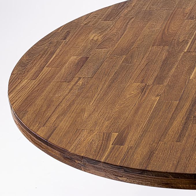F53-0N-TP - Modern Dining Table with Acacia Wood Round Tabletop, Antique Walnut Finish