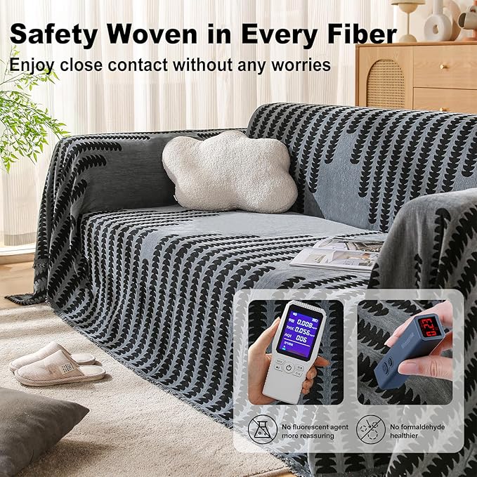 Boho Sofa Cover, Couch Covers for 3 Cushion Couch Sofa Pet Friendly, Sofa Cover Washable, Soft Chenille Living Room Couch Covers Slipcover, Pet Furniture Protecto (2# Dark Grey, 71" x 150")