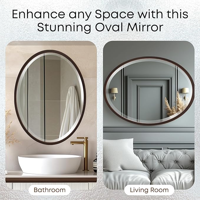 OVALCREST - Oval Wooden Beveled Wall Mirror for Home Decor, Bathroom, Vanity, Bedroom, Living Room, Hallway - London Style (Rubbed Bronze) 17.1 x 21.1