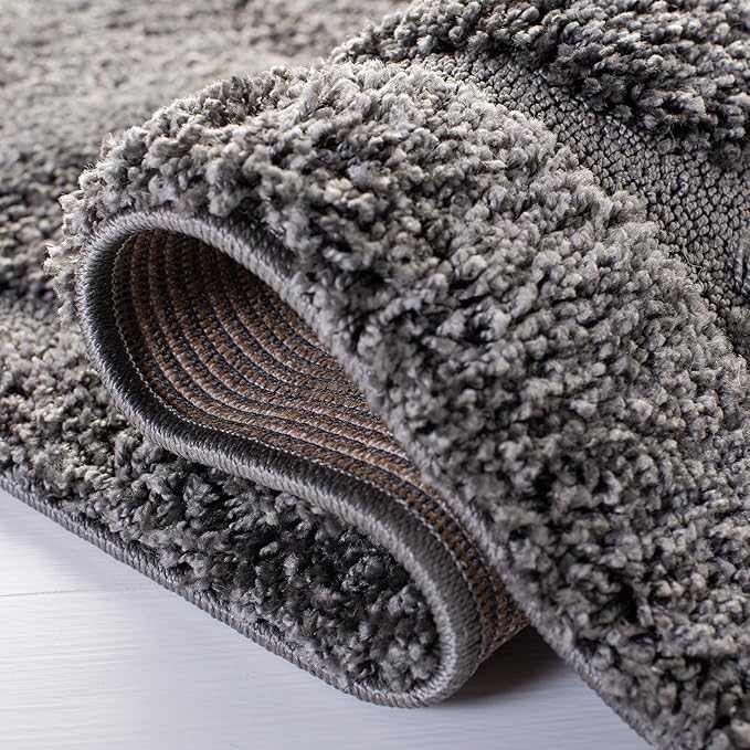 SAFAVIEH Florida Shag Collection Area Rug - 4' Square, Grey, Scroll Design, Non-Shedding & Easy Care, 1.2-inch Thick Ideal for High Traffic Areas in Living Room, Bedroom (SG455-8013)